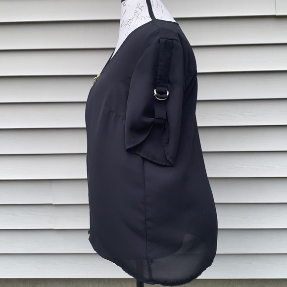 MICHAEL MICHAEL KORS Black Short Sleeve Zip-Up Top - Picture 5 of 12